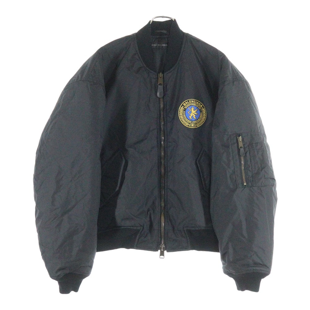 BALENCIAGA(バレンシアガ) 25AW Large fit Bomber Jacket MA-1 ラージフィットボンバージャケット ワッペン付ナイロンブルゾン ブラック 839101 T0004