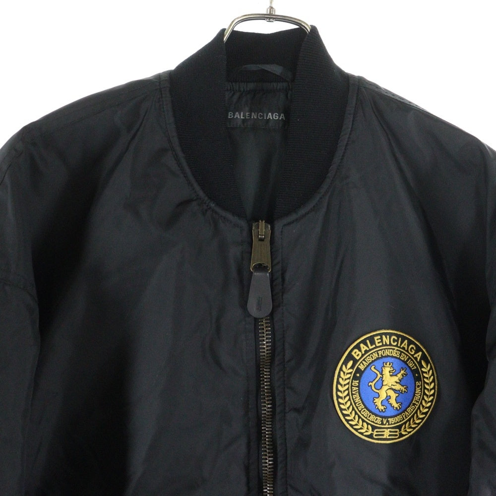 BALENCIAGA(バレンシアガ) 25AW Large fit Bomber Jacket MA-1 ラージフィットボンバージャケット ワッペン付ナイロンブルゾン ブラック 839101 T0004