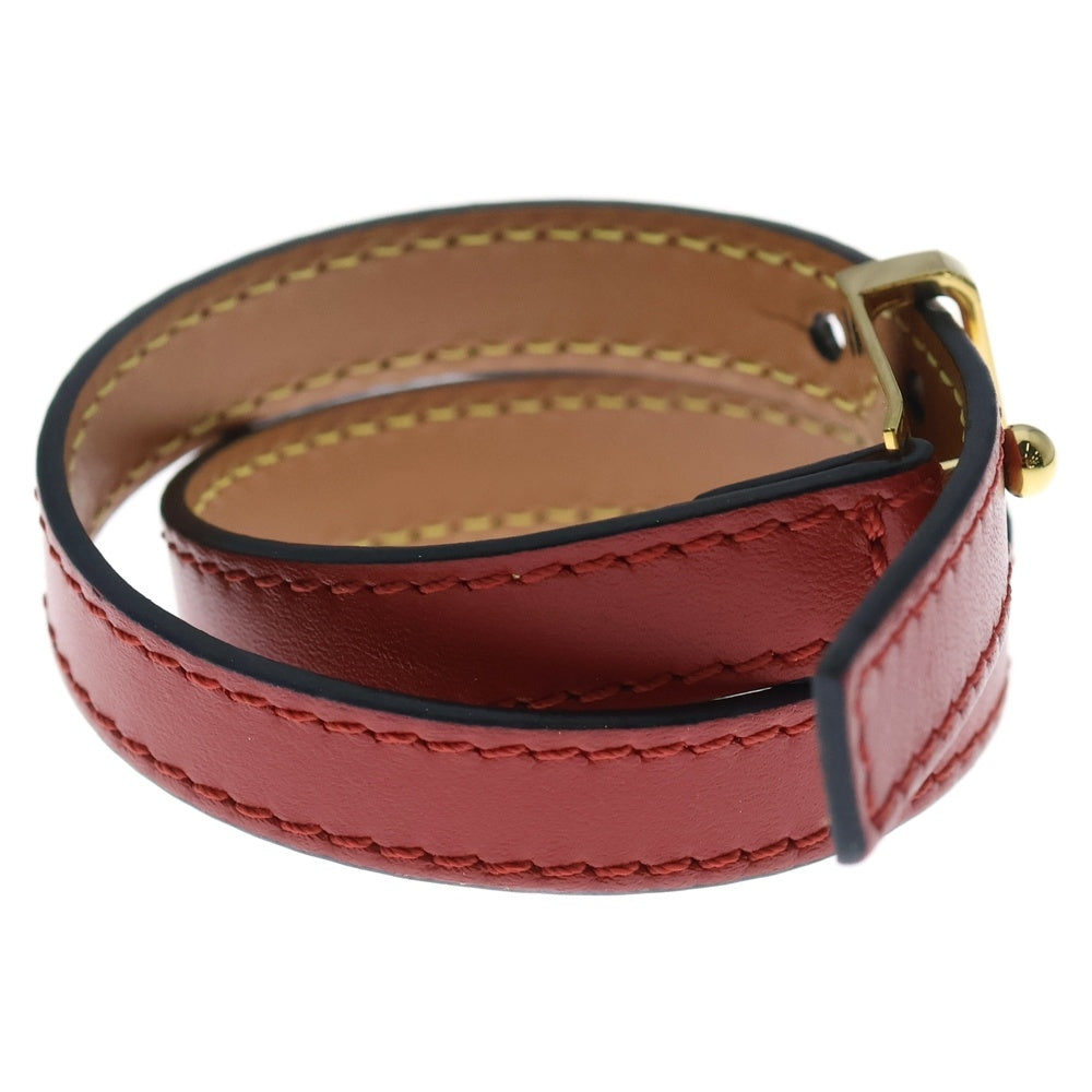 LOEWE(ロエベ) ダブルブレスレット ブラウン×レッド レザー ゴールド金具 レディース