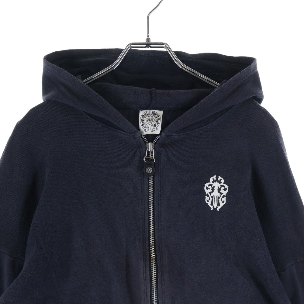 CHROME HEARTS(クロムハーツ) ダガープリント クロップド ショート丈 ジップアップスウェットパーカー フーディー ネイビー レディース