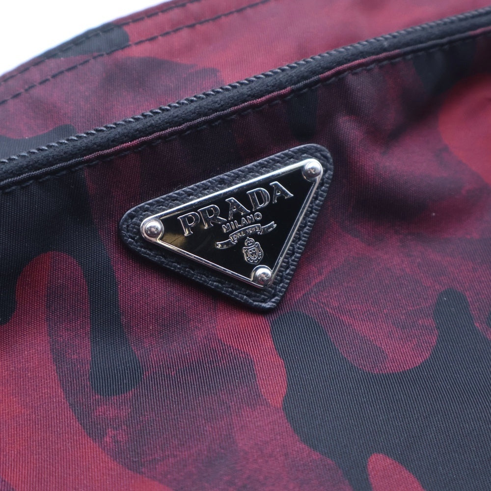 PRADA(プラダ) ナイロン ショルダーバック ミニバッグ レッド×ブラック ナイロン VA251M シルバー金具