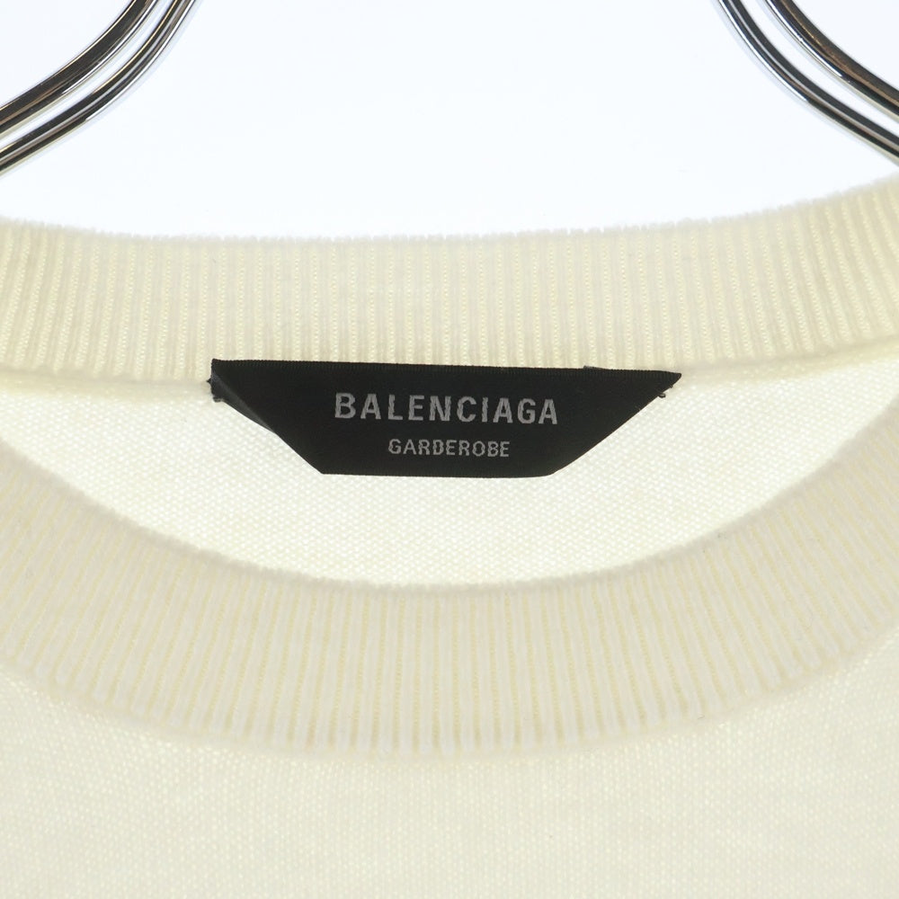 BALENCIAGA(バレンシアガ) ロゴメタルプレート カシミヤニットセーター ホワイト 849950 T1765