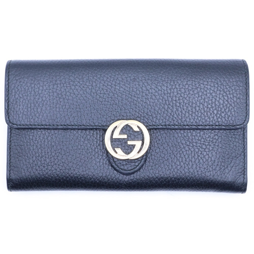 GUCCI(グッチ) インターロッキングG 長財布 ロングウォレット カードケース ブラック レザー 598166 ゴールド金具
