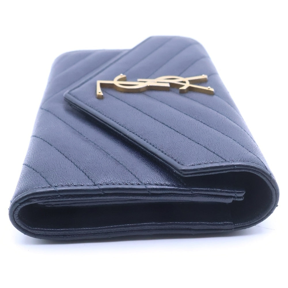 SAINT LAURENT PARIS(サンローランパリ) カサンドラ ロングウォレット 長財布 カードケース ネイビー レザー 372264 ゴールド金具 レディース