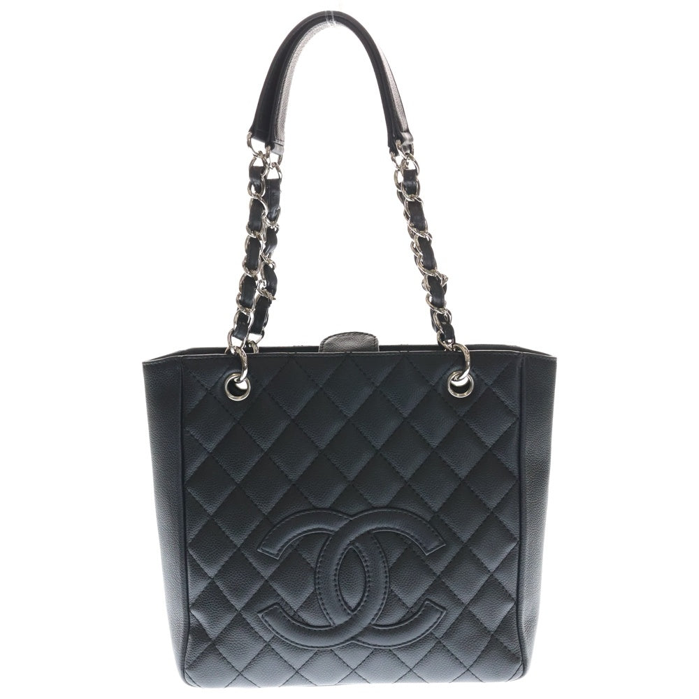 CHANEL(シャネル) PST デカココ チェーントートバッグ ブラック キャビアスキン シルバー金具 レディース