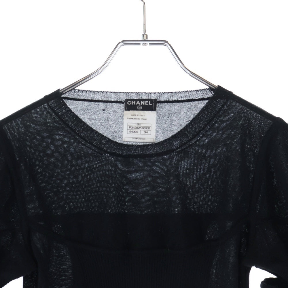 CHANEL(シャネル) 08AW ロゴボタン リブ切り替え デタッチャブルスリーブ クルーネック ニット セーター ブラック レディース P34282K00931