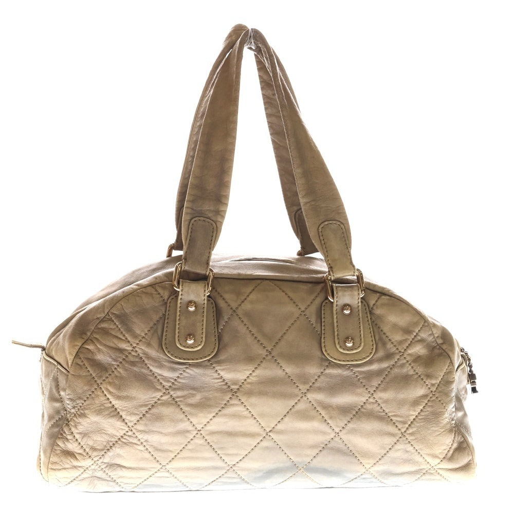 CHANEL(シャネル) ワイルドステッチ ボストンバッグ ハンドバッグ ブラウン ラムスキン レザー ピンクゴールド金具 レディース