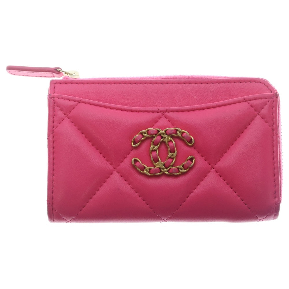 CHANEL(シャネル) シャネル19 コインケース フラグメントケース コインケース カードケース ピンク ラムスキン AP3665 ゴールド金具 レディース
