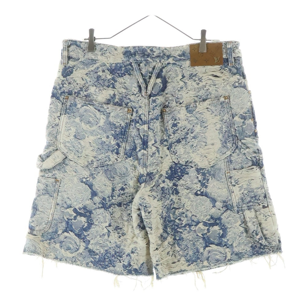 LOUIS VUITTON(ルイヴィトン) LVフローラルパターン ダメージ加工 カーペンターデニム ハーフ ショートパンツ ショーツ インディゴ 1AAGTF