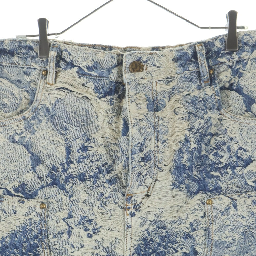 LOUIS VUITTON(ルイヴィトン) LVフローラルパターン ダメージ加工 カーペンターデニム ハーフ ショートパンツ ショーツ インディゴ 1AAGTF