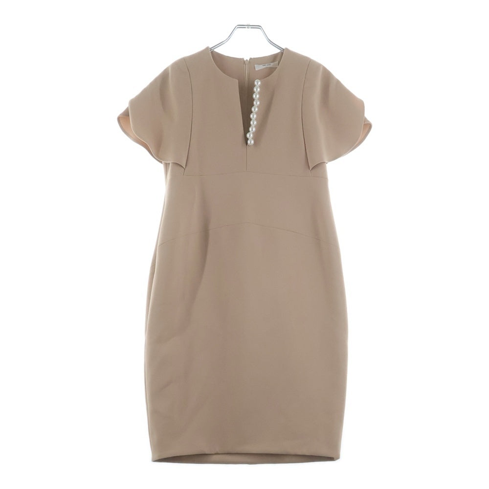 YOKO CHAN(ヨーコ チャン) パール装飾 ペタルスリーブ 半袖 ワンピース ベージュ レディース