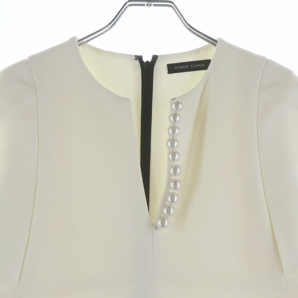 YOKO CHAN(ヨーコ チャン) パール装飾 ペタルスリーブ 半袖 ワンピース ホワイト レディース