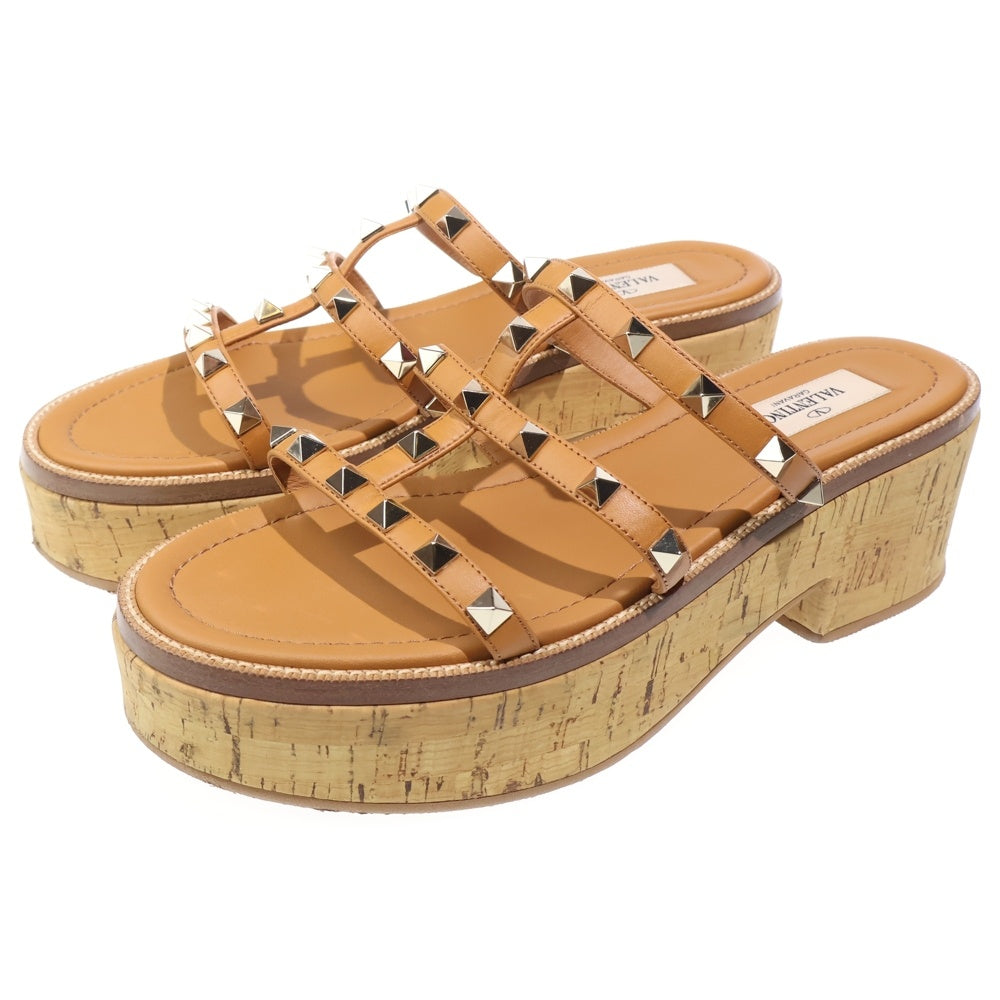 VALENTINO(ヴァレンティノ) ロックスタッズ レザー ストラップ サンダル シューズ ブラウン レディース