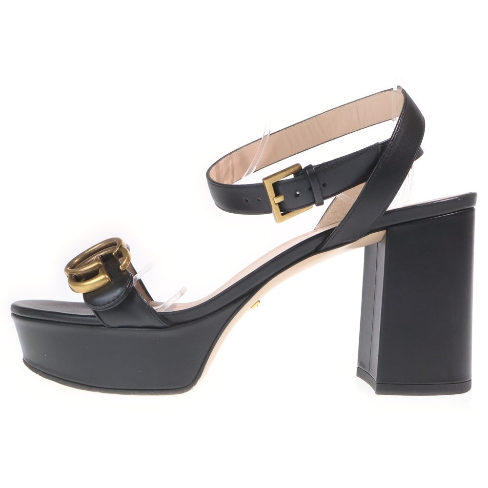 GUCCI(グッチ) GGマーモント レザー ストラップ ヒール サンダル シューズ ブラック レディース