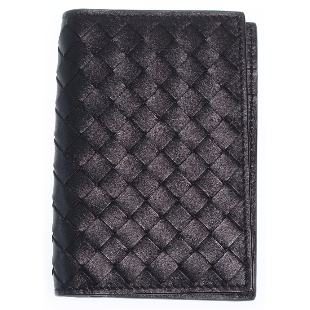 BOTTEGA VENETA(ボッテガヴェネタ) イントレチャート 二つ折り財布 コンパクトウォレット カードケース ブラック レザー レディース