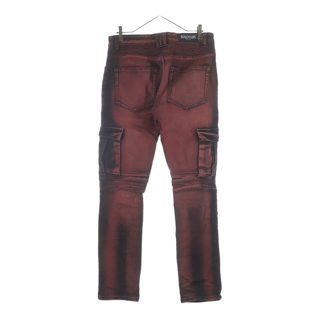 BALMAIN(バルマン) 14SS BIKER JEANS バイカー 蛇腹 ダメージ加工 デニムパンツ ジーンズ レッド S4HT500B406V