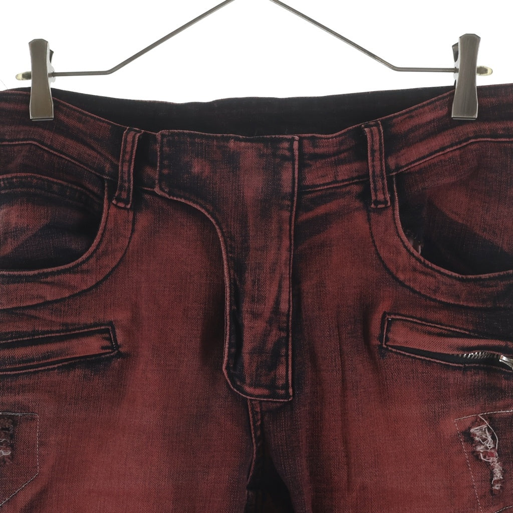 BALMAIN(バルマン) 14SS BIKER JEANS バイカー 蛇腹 ダメージ加工 デニムパンツ ジーンズ レッド S4HT500B406V
