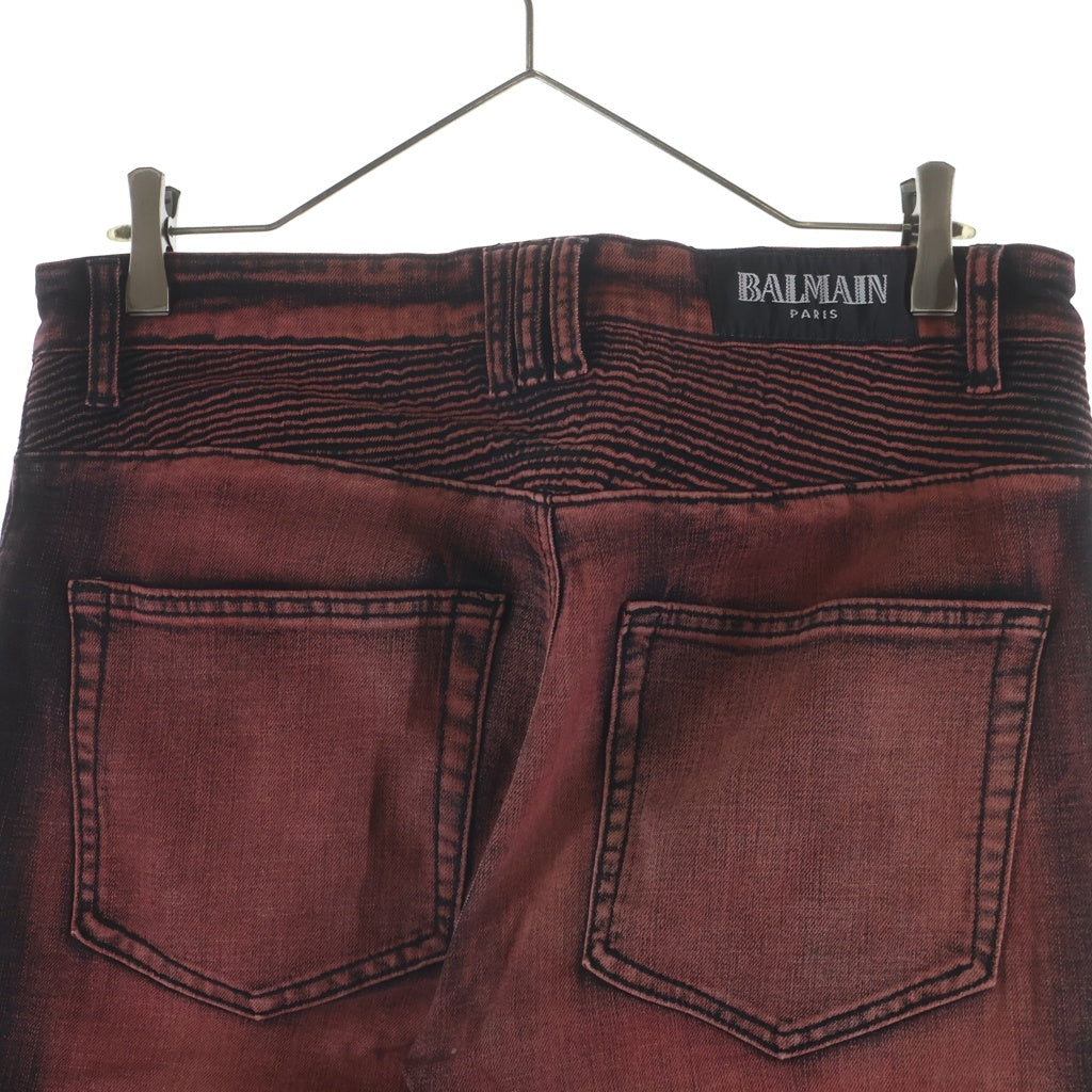 BALMAIN(バルマン) 14SS BIKER JEANS バイカー 蛇腹 ダメージ加工 デニムパンツ ジーンズ レッド S4HT500B406V