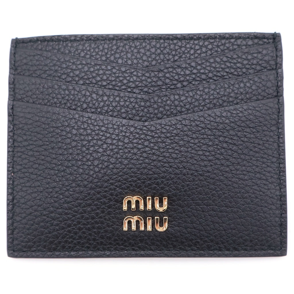 miumiu(ミュウミュウ) メタルロゴ カードホルダー カードケース 名刺入れ ブラック カーフレザー 5MC002 ゴールド金具 レディース