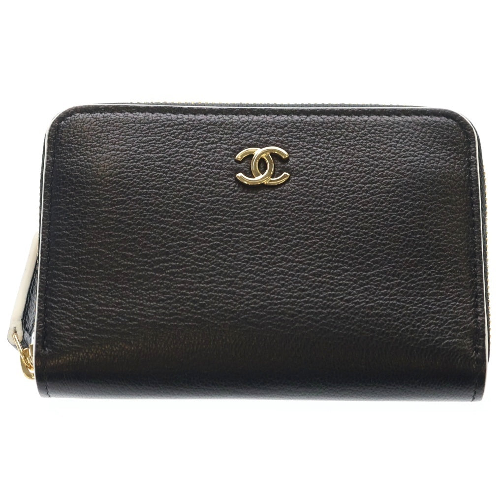 CHANEL(シャネル) ココマーク ジップコインケース ミニ財布 ブラック レザー ゴールド金具 レディース