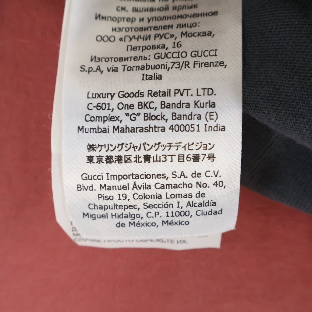 GUCCI(グッチ) Mount Olympus マウントオリンパス ロゴプリント ダメージ加工 ラグランスリーブ クロップド 5分袖 Tシャツ カットソー レッド/ブラック 653290 レディース