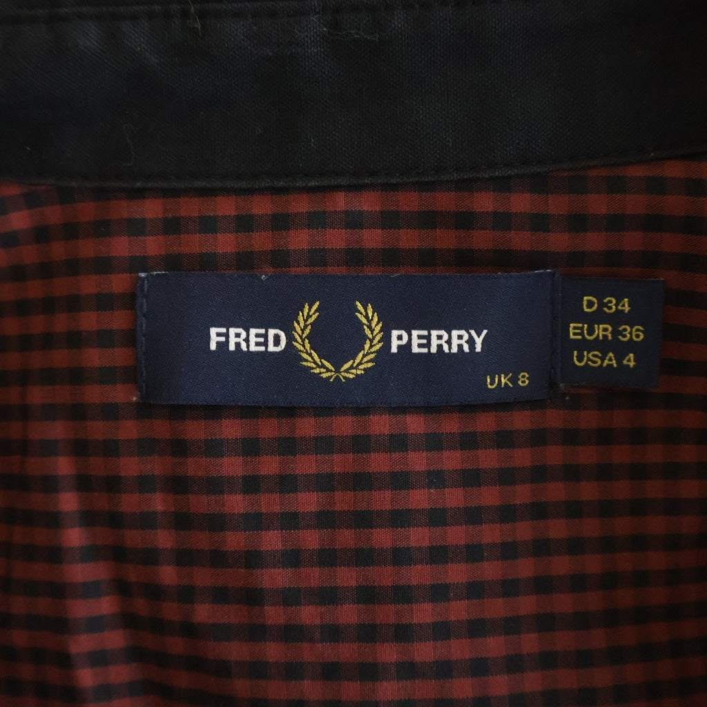 FRED PERRY(フレッドペリー) チェック切り替え長袖シャツワンピース ブラック/レッド レディース