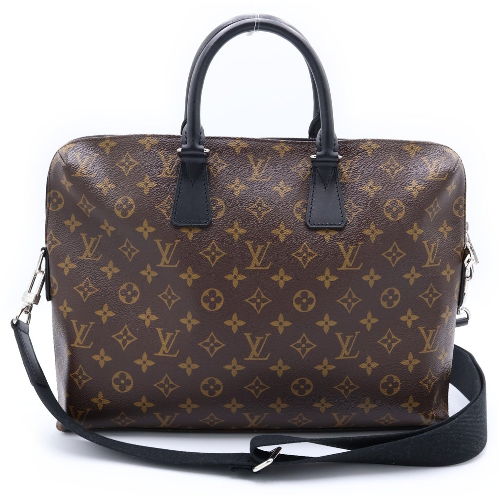 LOUIS VUITTON(ルイヴィトン) モノグラム・マカサー ポルトドキュマンジュール ハンドバッグ ショルダーバッグ 2WAYバッグ ブラウン×ブラック レザー×PVC M40868 シルバー金具