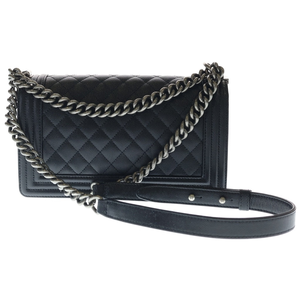 CHANEL BOY25ブラック ショルダーバッグキャビア CHANEL(シャネル) ボーイシャネル25 キャビアスキン レザー チェーン