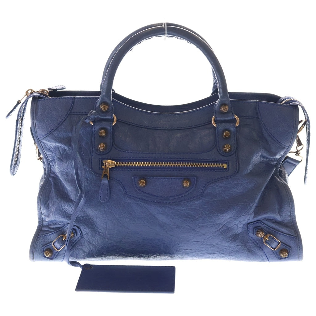 BALENCIAGA(バレンシアガ) ジャイアントシティ 2WAYハンドバッグ ハンドバッグ ショルダーバッグ ブルー レザー 281770 ピンクゴールド金具 レディース