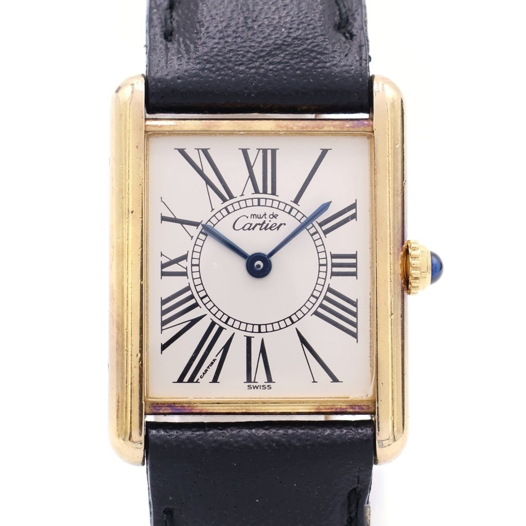 Cartier(カルティエ) マスト タンク LM GP×社外革/QZ クォーツ 電池式 腕時計 590005 アイボリー文字盤