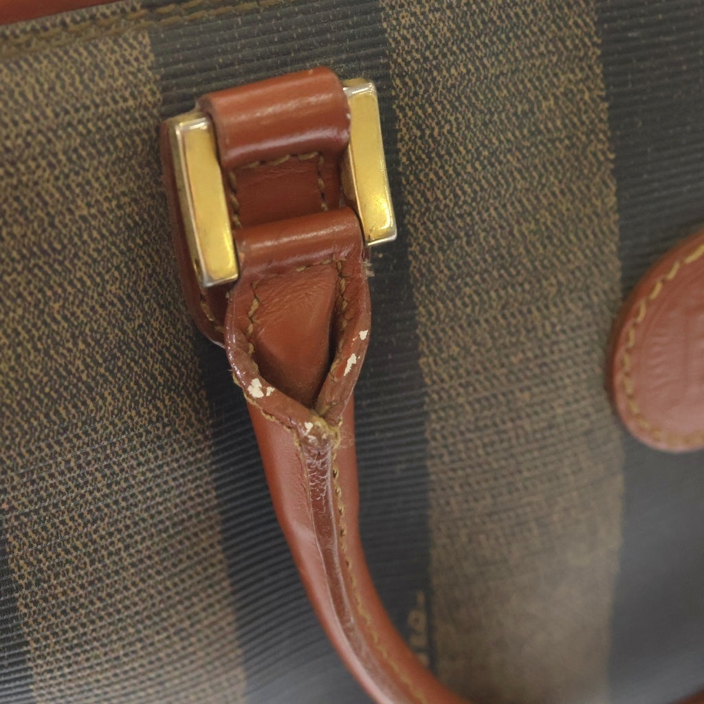 FENDI(フェンディ) ぺカン レザー PVC 2WAY ハンドバッグ ショルダーバッグ ミニ ボストンバッグ ブラウン レディース