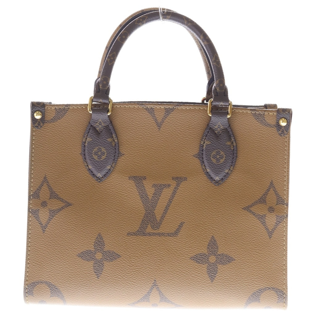 LOUIS VUITTON(ルイヴィトン) モノグラムジャイアントリバース オンザゴーPM 2WAYバッグ ハンドバッグ ショルダーバッグ ブラウン レザー×PVC M46373 ゴールド金具 レディース