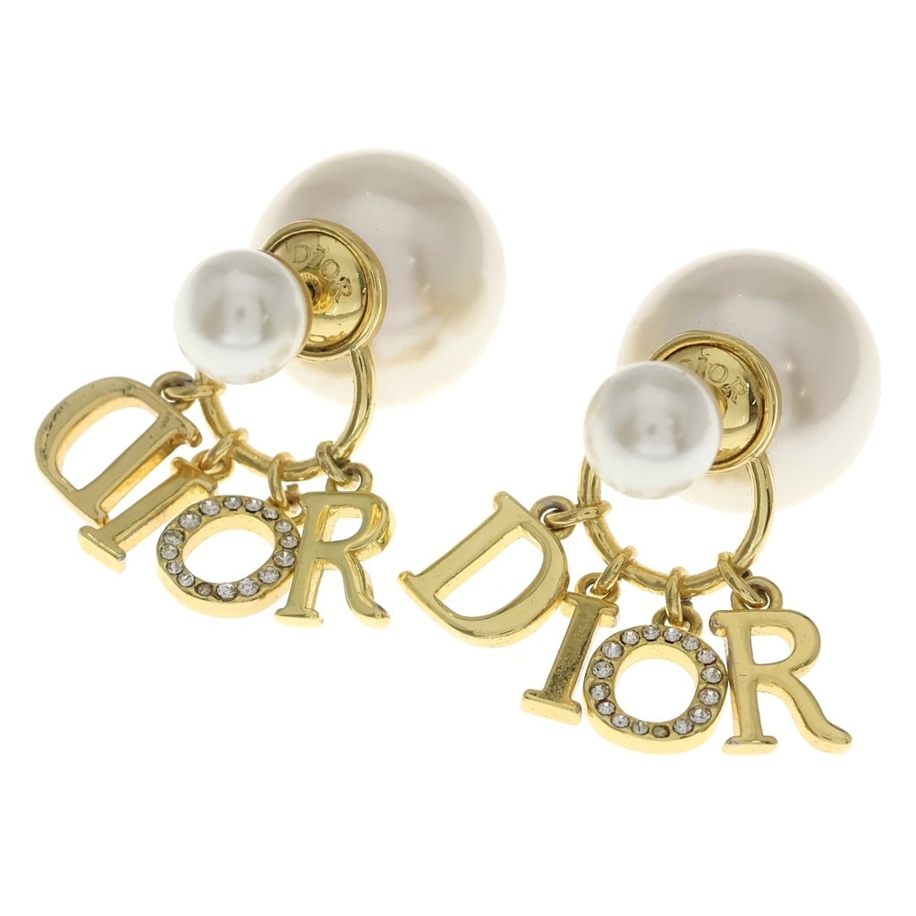 DIOR(ディオール) ロゴ フェイクパール ラインストーン トライバル ピアス ゴールド レディース
