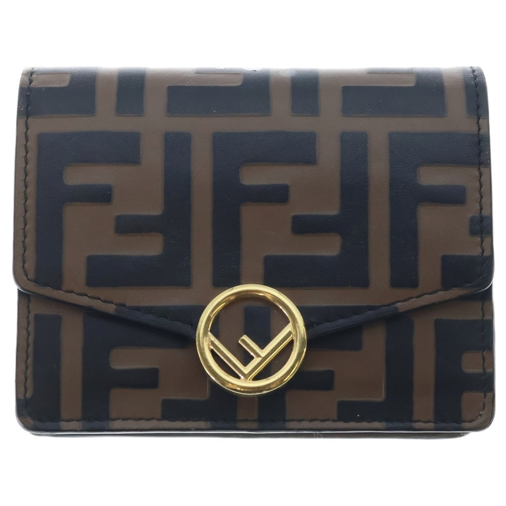 FENDI(フェンディ) コンパクトウォレット 三つ折り財布 コインケース ブラウン×ブラック レザー 8M0408 ゴールド金具 レディース