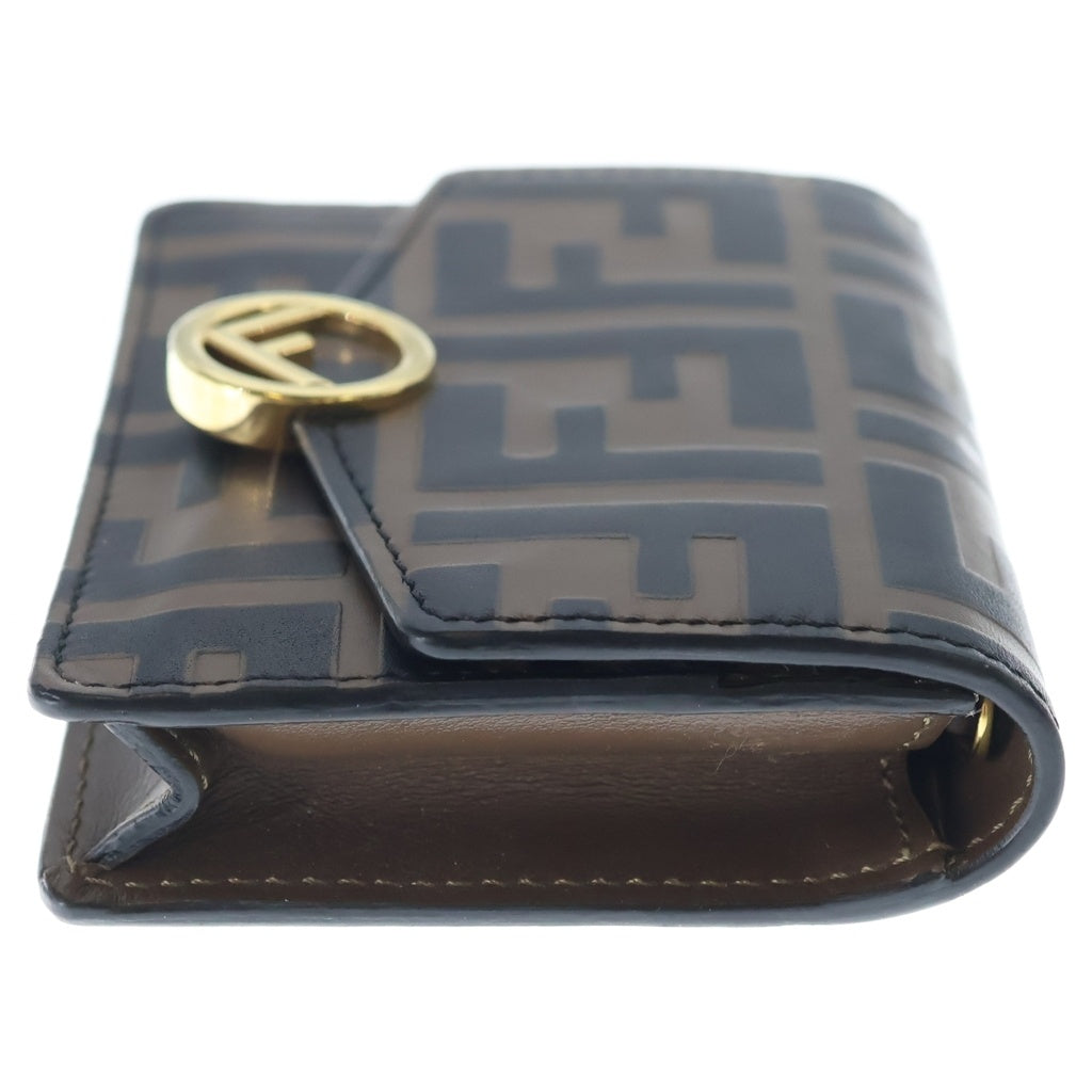 FENDI(フェンディ) コンパクトウォレット 三つ折り財布 コインケース ブラウン×ブラック レザー 8M0408 ゴールド金具 レディース