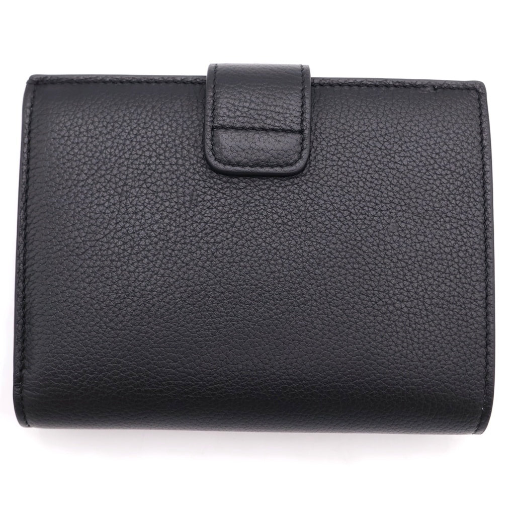 CELINE(セリーヌ) ストラップウォレット ニノ 二つ折り財布 カードケース ブラック レザー ゴールド金具 レディース