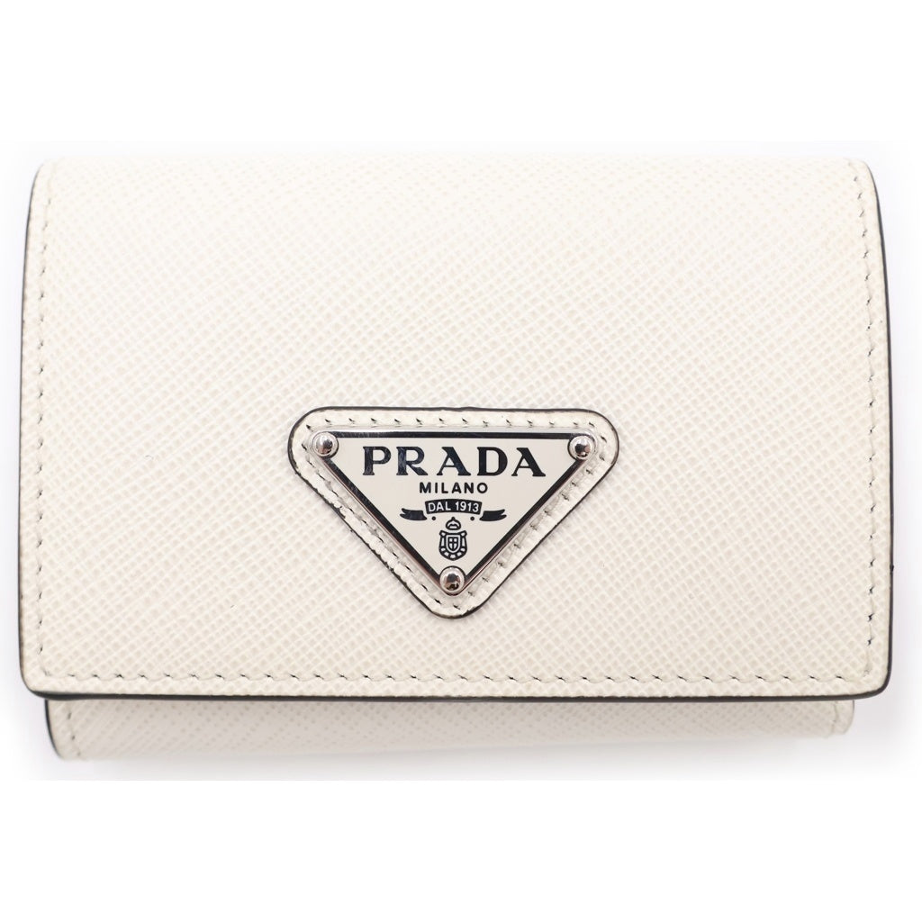 PRADA(プラダ) サフィアーノ 三つ折り財布 コンパクトウォレット 三つ折り財布 コインケース ホワイト レザー 2MH042 シルバー金具 レディース