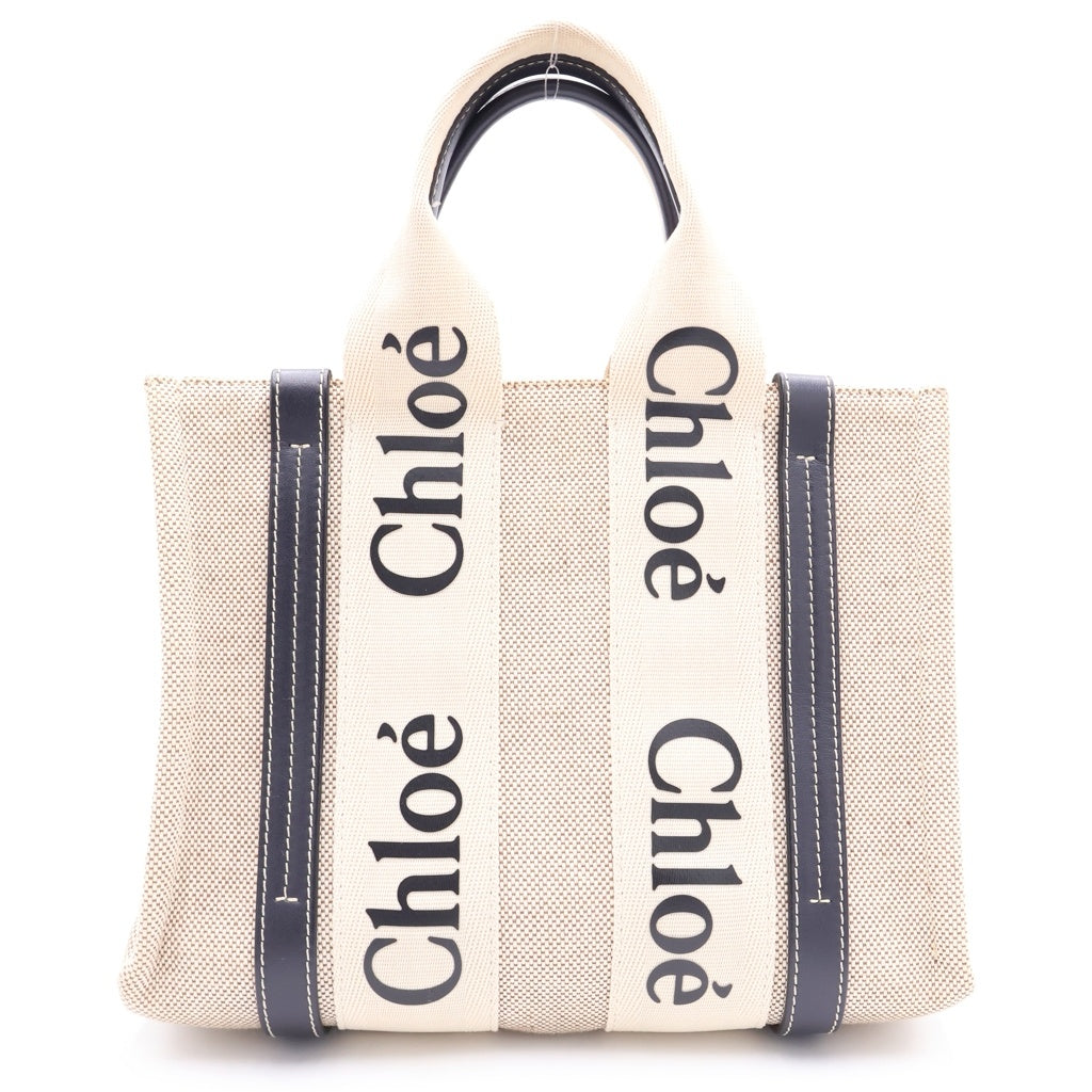 Chloe(クロエ) ウッディ スモール ハンドバッグ ミニバッグ ベージュ×ブラック レザー×キャンバス レディース