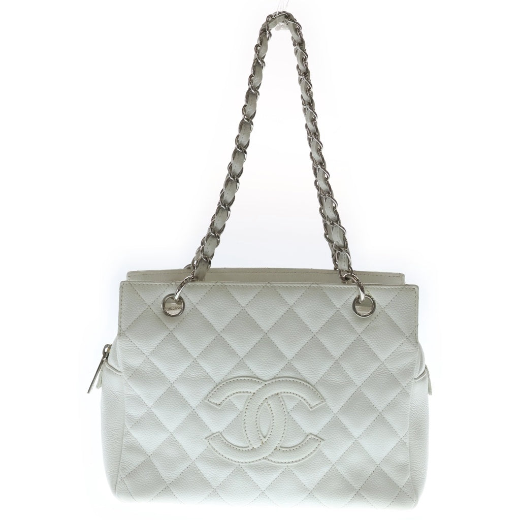 CHANEL(シャネル) マトラッセ プチタイムレス ハンドバッグ チェーンバッグ 肩掛けバッグ ホワイト キャビアスキン シルバー金具 レディース