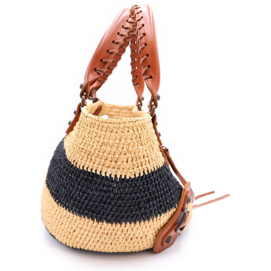 BALENCIAGA(バレンシアガ) カゴバッグ ハンドバッグ ブラウン×ベージュ×ブラック レザー×ラフィア レディース
