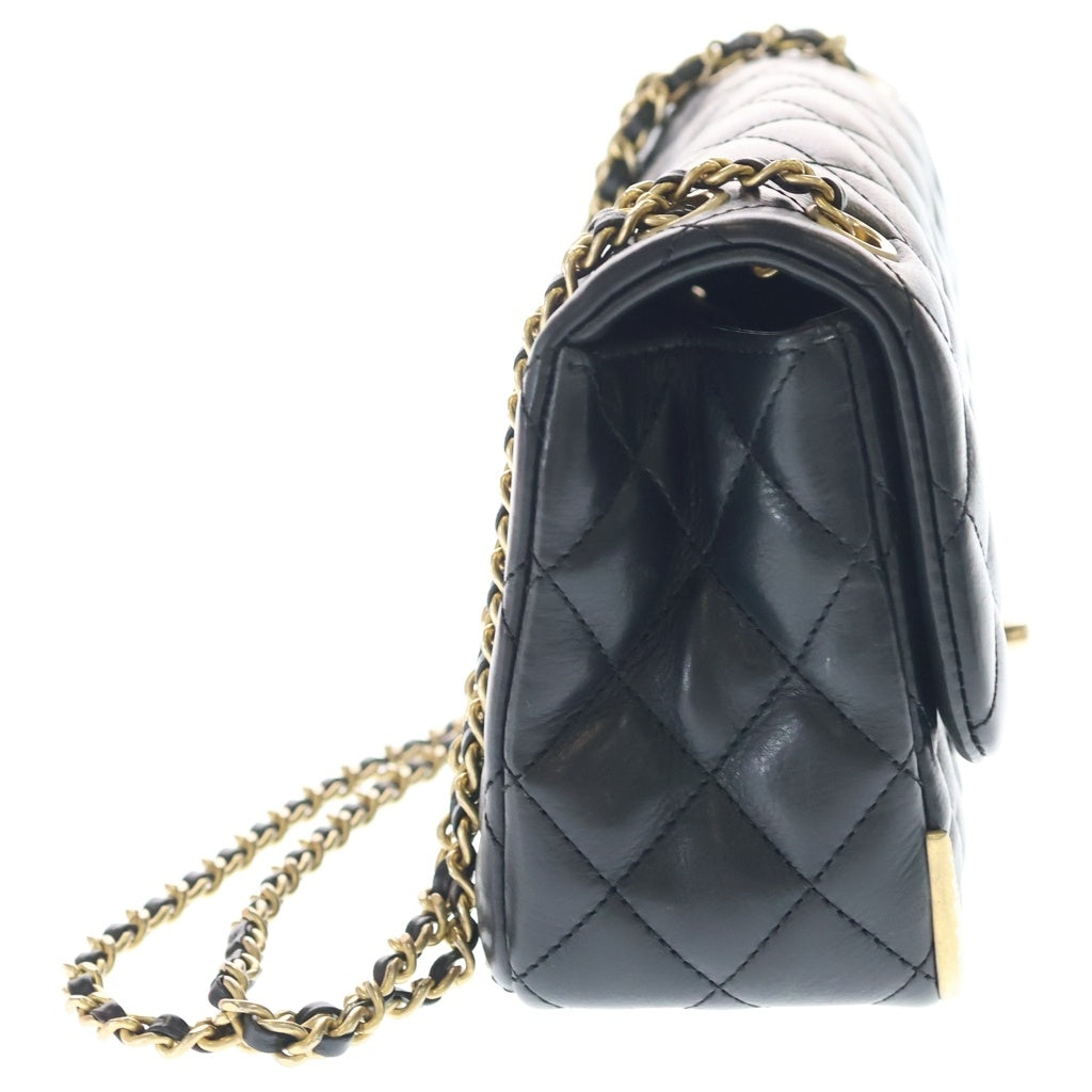 CHANEL(シャネル) マトラッセ25 メタル Sフラップ Wチェーン ショルダーバック ミニバッグ ブラック ラムスキン A94495 ゴールド金具 レディース