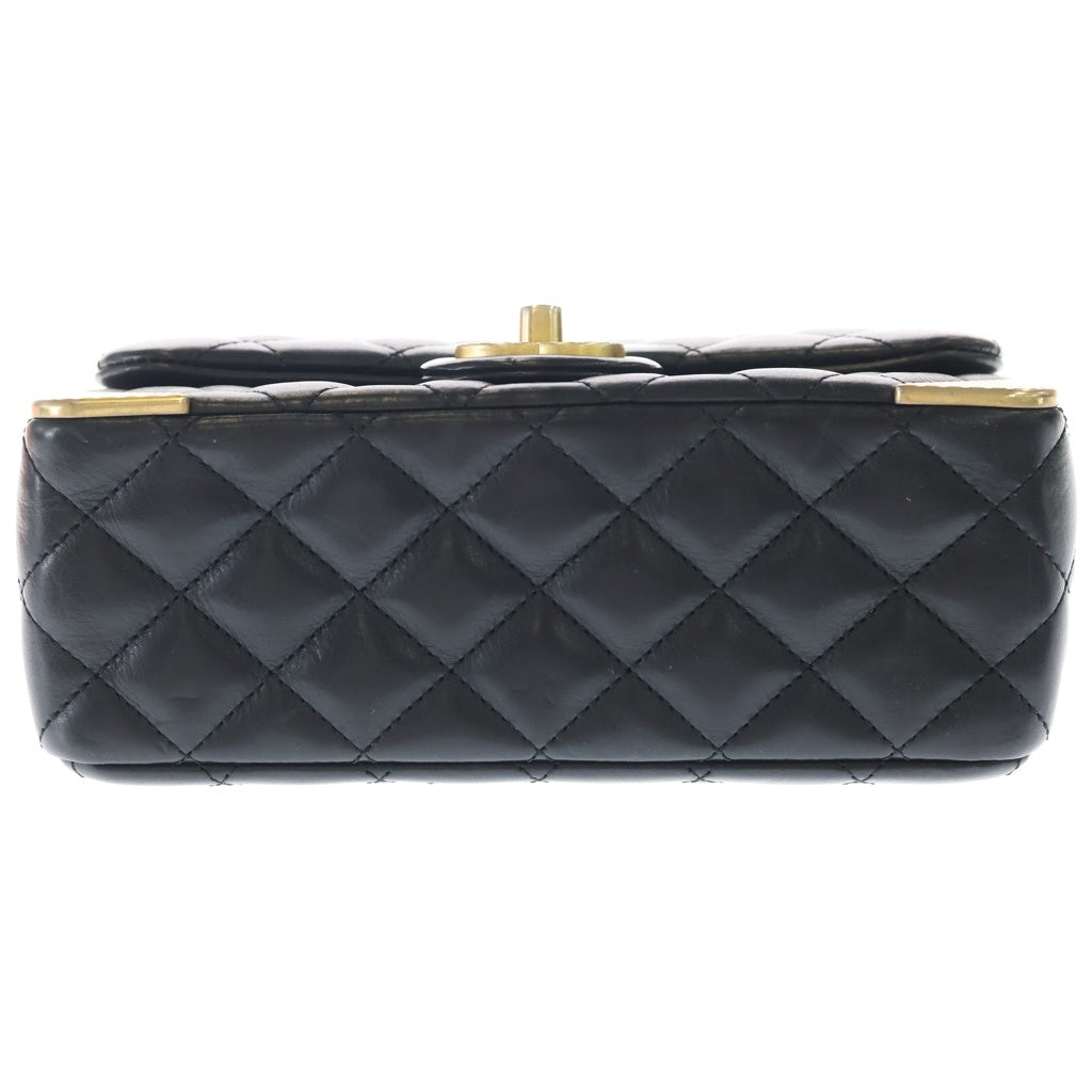 CHANEL(シャネル) マトラッセ25 メタル Sフラップ Wチェーン ショルダーバック ミニバッグ ブラック ラムスキン A94495 ゴールド金具 レディース