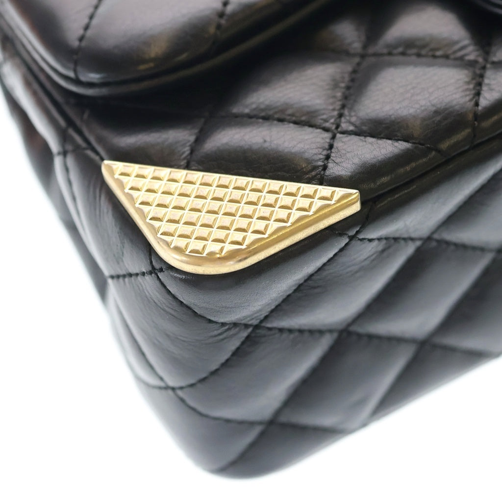 CHANEL(シャネル) マトラッセ25 メタル Sフラップ Wチェーン ショルダーバック ミニバッグ ブラック ラムスキン A94495 ゴールド金具 レディース