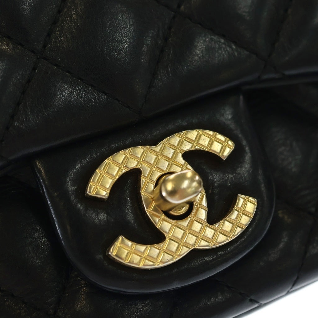 CHANEL(シャネル) マトラッセ25 メタル Sフラップ Wチェーン ショルダーバック ミニバッグ ブラック ラムスキン A94495 ゴールド金具 レディース