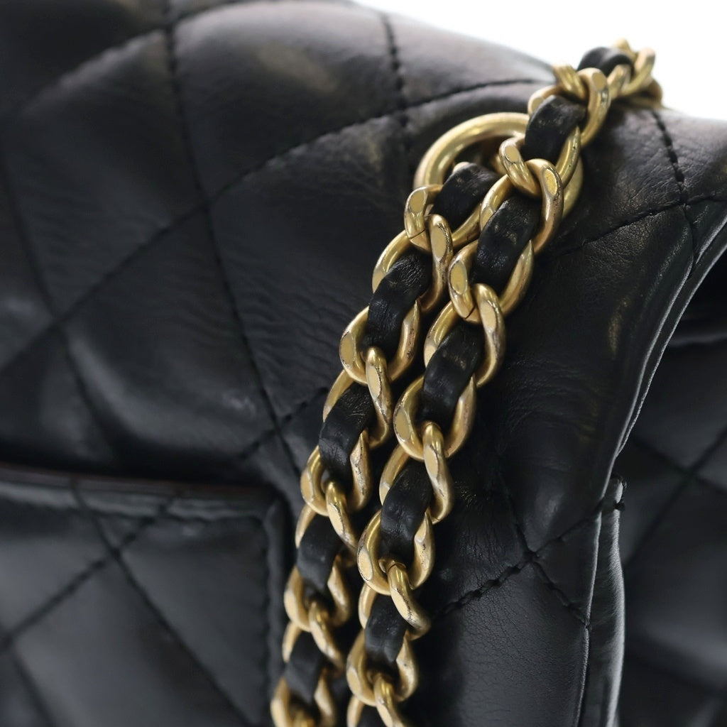 CHANEL(シャネル) マトラッセ25 メタル Sフラップ Wチェーン ショルダーバック ミニバッグ ブラック ラムスキン A94495 ゴールド金具 レディース