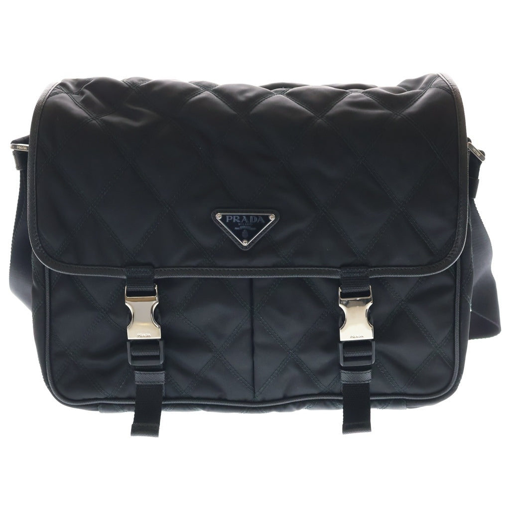 PRADA(プラダ) キルティング ナイロン トライアングルロゴプレート メッセンジャー ショルダーバッグ シルバー金具 ブラック 2VD768