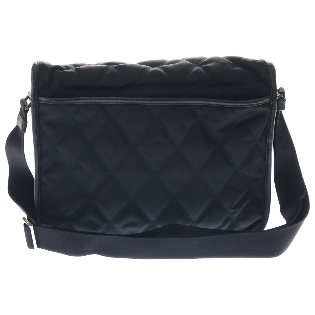 PRADA(プラダ) キルティング ナイロン トライアングルロゴプレート メッセンジャー ショルダーバッグ シルバー金具 ブラック 2VD768