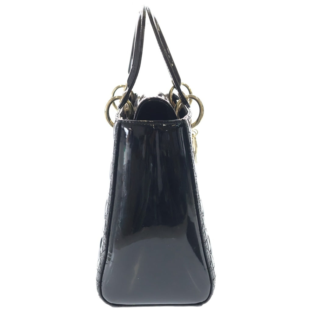 Christian Dior(クリスチャンディオール) レディディオール ミディアム カナージュ パテント レザー ゴールド金具 2WAY ハンドバッグ ショルダーバッグ ブラック レディース