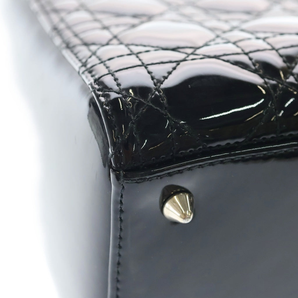 Christian Dior(クリスチャンディオール) レディディオール ミディアム カナージュ パテント レザー ゴールド金具 2WAY ハンドバッグ ショルダーバッグ ブラック レディース