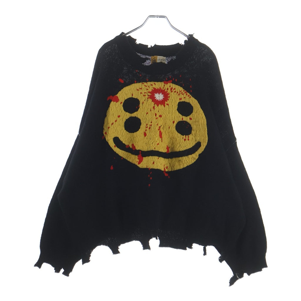 SAINT MICHAEL(セントマイケル) 24AW ×CACTUS PLANT FLEA MARKET CP CREW KNIT ダメージ加工 クルーネック プルオーバー 長袖ニット セーター SM-YS1-0000-C07